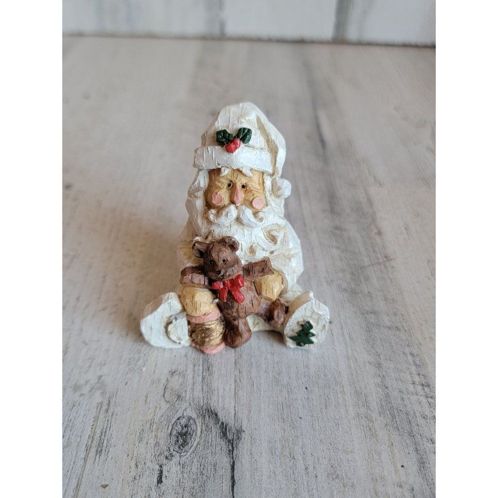 Vintage 1999 rustic white Santa Claus teddy bear figure xmas